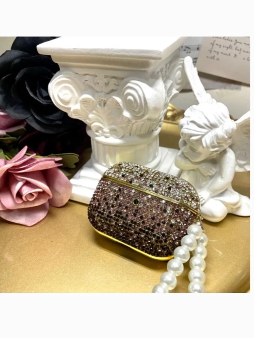 2 items.AirPods Pro 1 Rhinestone gradient bling case with pearl chain